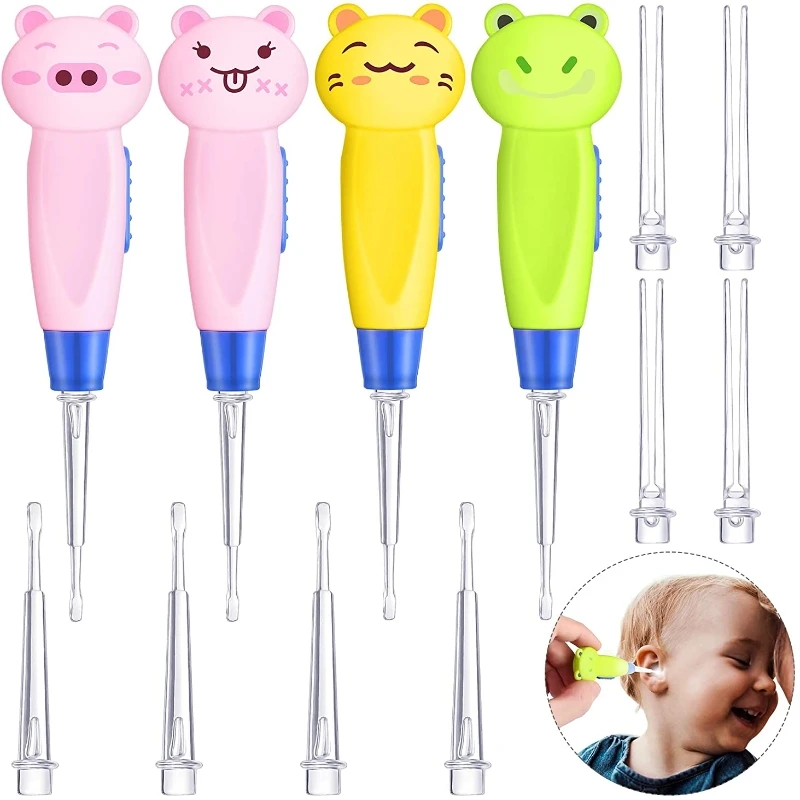 Kids Earwax Remover Tool Baby Safe LED Lighting Ear Pick Spoon Earwax Remover Curette Tweezer Ear Spoon Cleaning