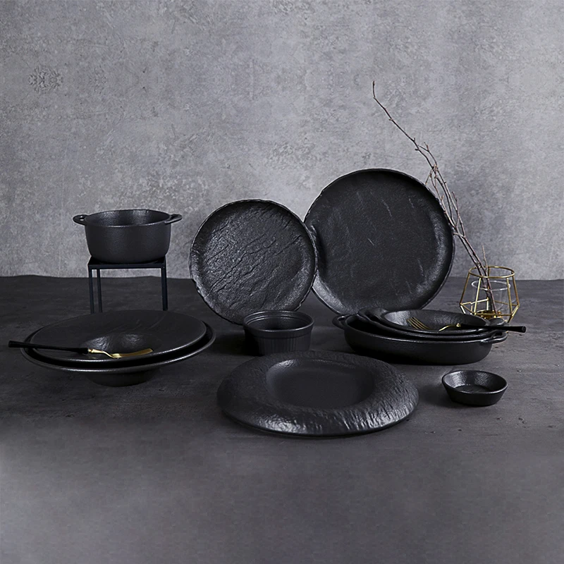 Matt Black Porcelain Dinner Plate Restaurant Hotel Deep Soup Plate Ceramic Pasta Plate for Dinnerware Dish Buffet