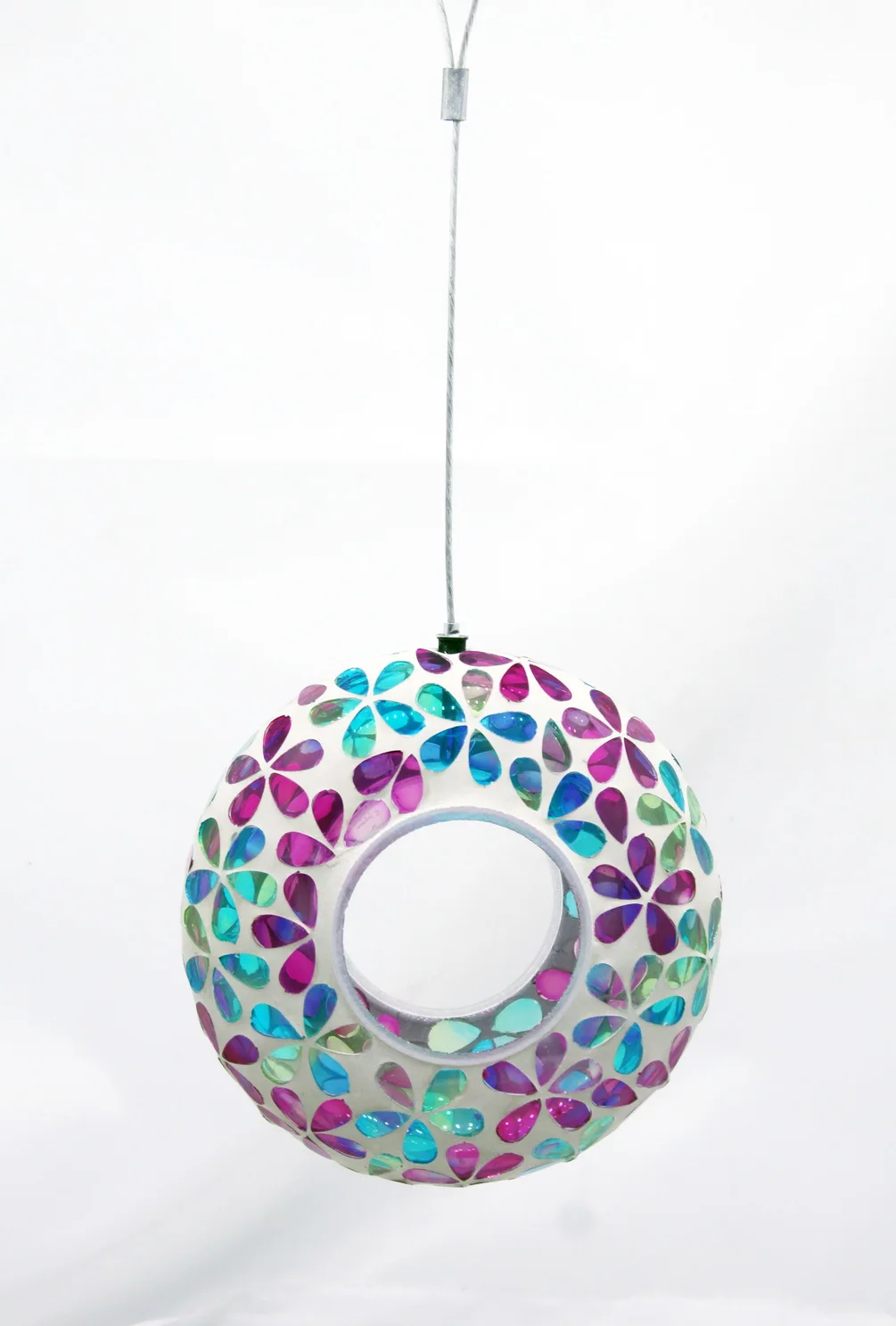 Bird Feeder for Outside Round Decorative Birdfeeder with Glass Mosaic Design for Outdoors Hanging