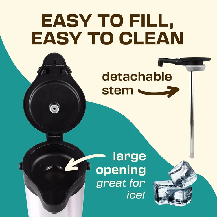 Airpot Coffee Dispenser with Pump Double Wall Vacuum Insulated Carafe Party Chocolate Drinks Thermal Beverage Dispenser 3L 4L