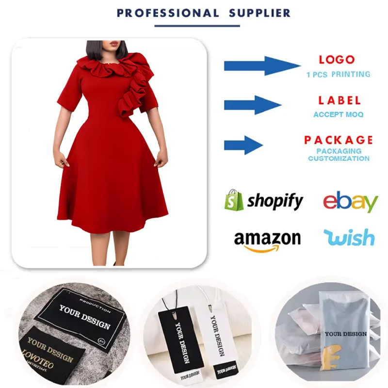D417 Latest Design Fashionable Autumn Dresses 2023 Solid Color Ruffle A-line Elegant Dresses Casual Women African Dresses