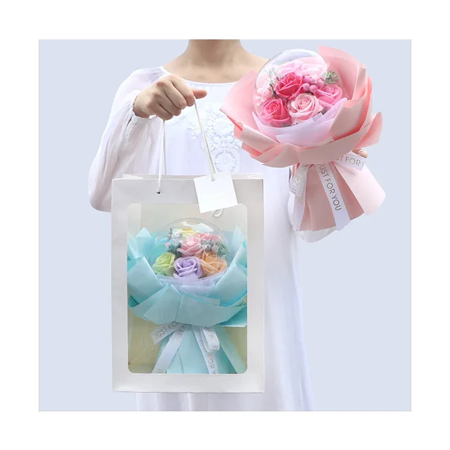 Ammy wedding favors 7 Rose transparent acrylic ball boquuet Artificial flowers home decoration items birthday gift bouquet