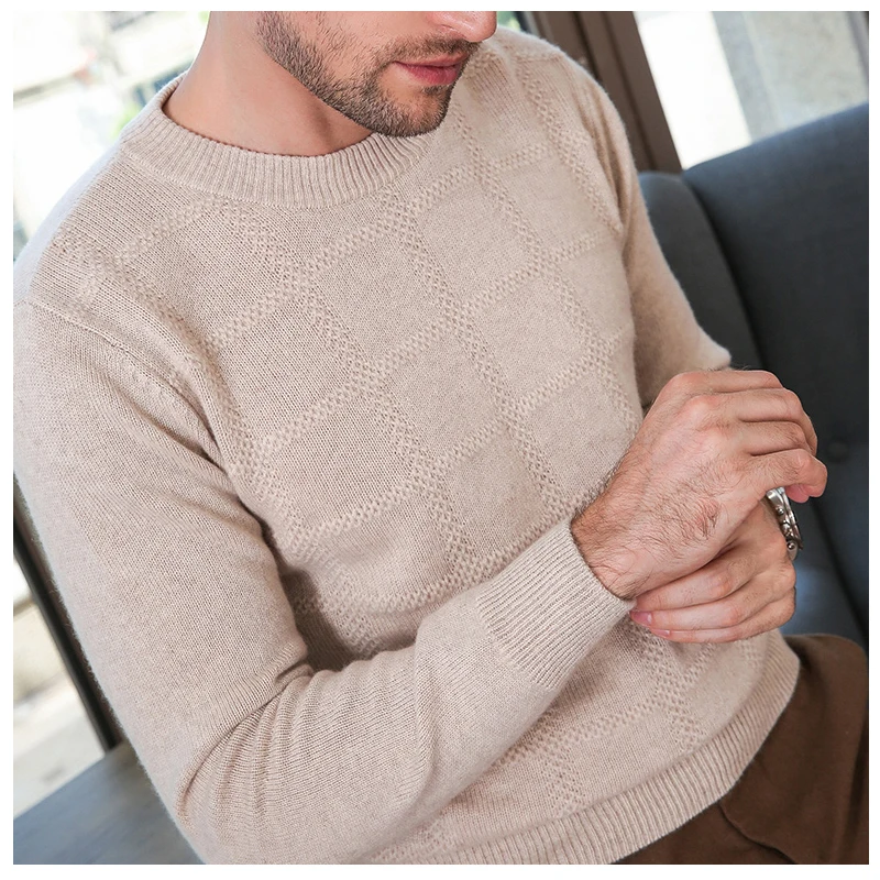 Customized Crew Neck Private Label Cashmere X letter Argyle Sweater For Men.