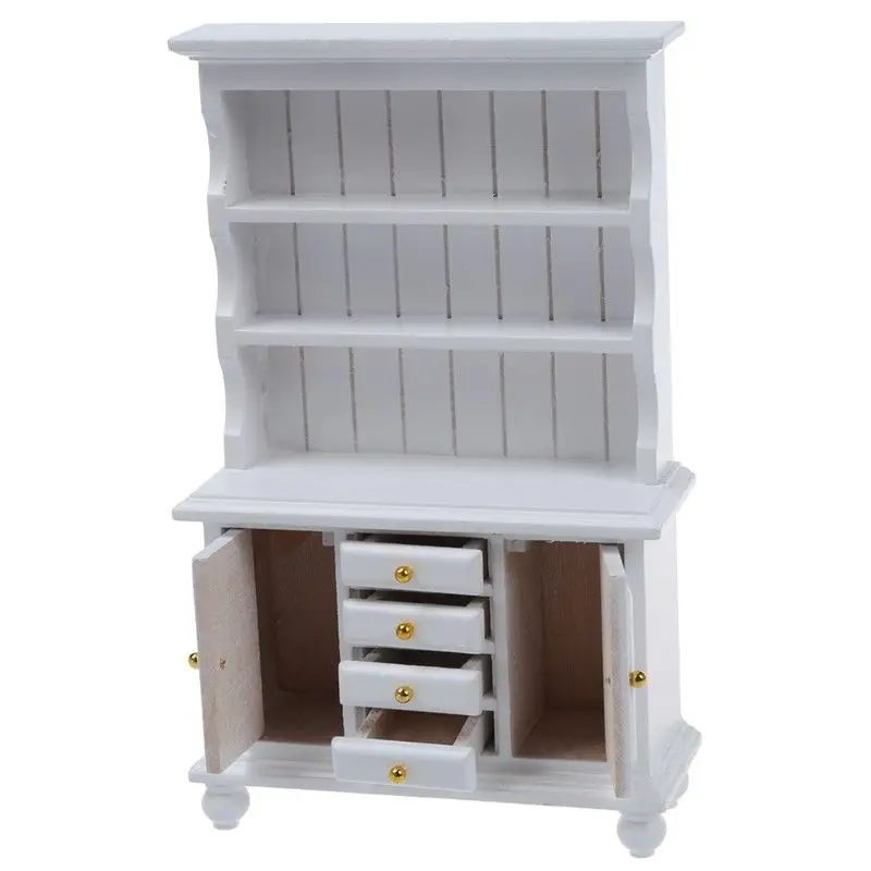 iland Miniatures Cupboard Display Bookcase Cabinet Dollhouse Furniture Wooden 1:12 Three Layer Double Cabinet