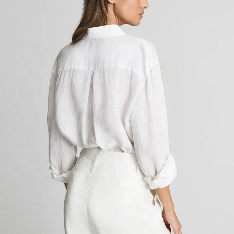 Custom Long Sleeve Linen Fabric Shirts Cotton Linen Blouses For Women