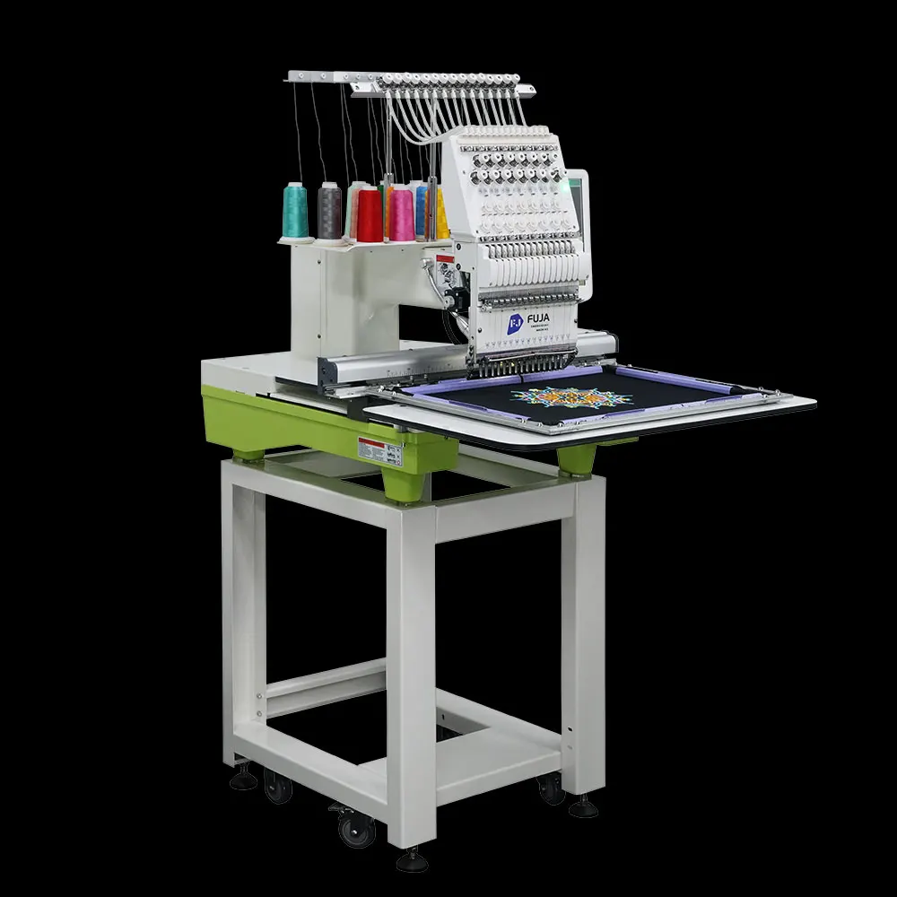 FUJA Single Head Embroidery Machine 12 15 20 needles 350*500 Hat T shirt Flat Embroidery Machine
