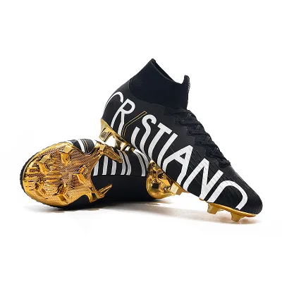 
New knitted surface 360 technology waterproof FG nail high knee soccer shoes male 