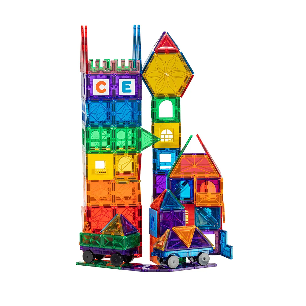 latest design of educational puzzle class DIY 3D 100 pieces of kids magnetic building blocks magnetic tiles marble run