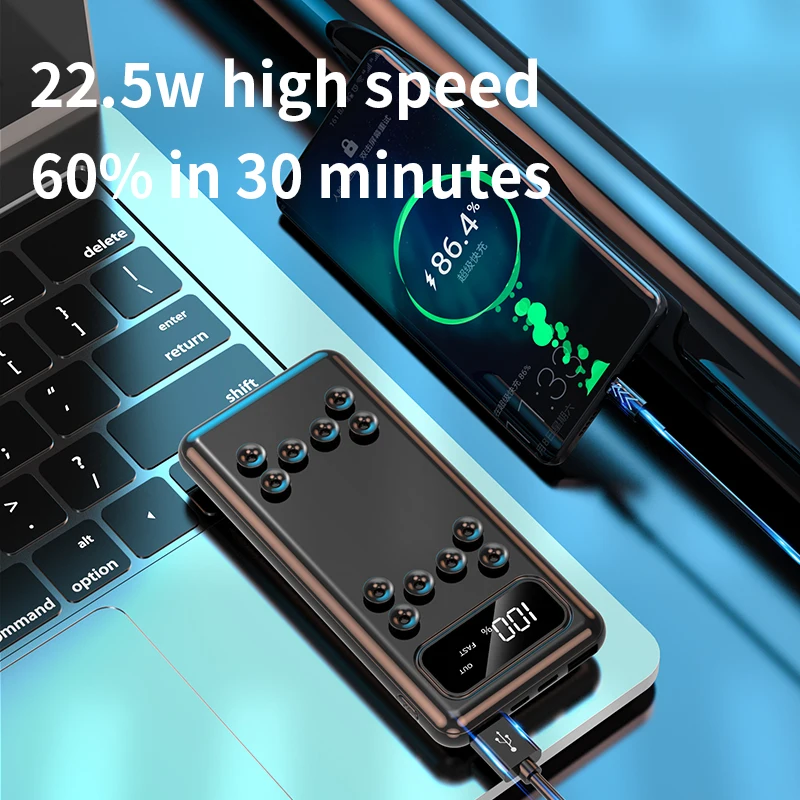 PD22.5W super fast charging mobile power supply Sucker wireless charging piano lacquer Led display Charging treasure 10000mAh