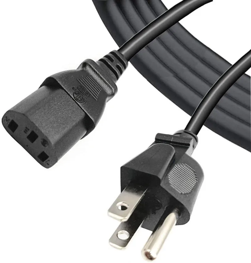 C13 C14 Free Sample Male to Female 3 Pin Copper Core US American Standard AC Power Cable Cord Length for Computer Home Appliance