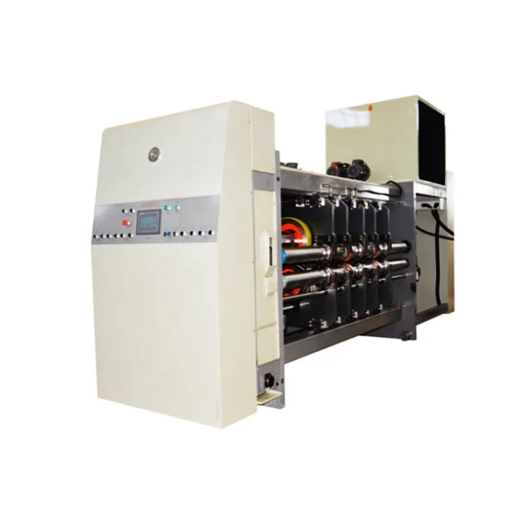 Fully Servo Model High Speed Carton Flexo Ink Four Colors Printing Dryer Slotting Die Cutting Vibration Stacker Machine