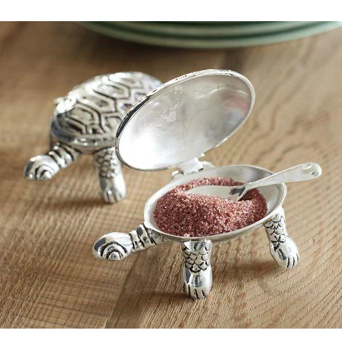 Salt And Pepper Shaker Bowl Design With Spoon Gold & Nickel Color Kitchenware Tableware Kitchen Utility Holder