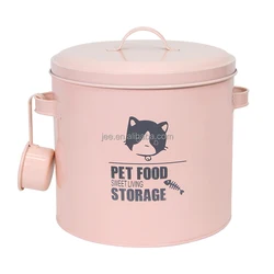 customized Galvanized Metal large capacity round Shape Pet Food Container Dog Food Storage box Pet Treat Jar With Lip