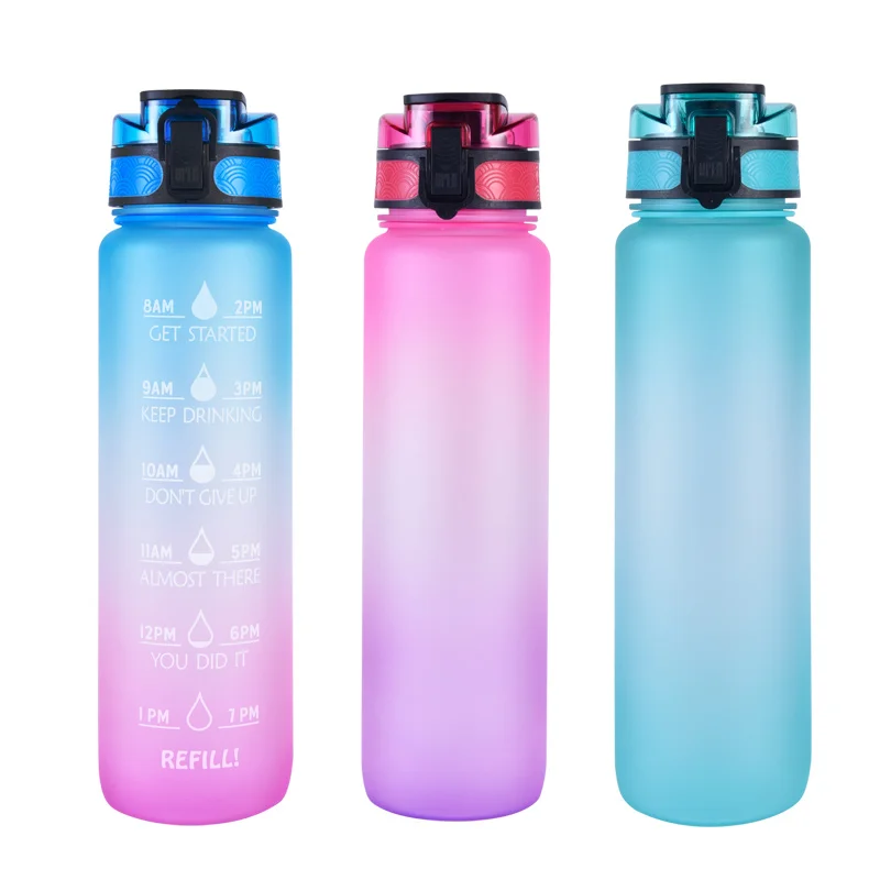 1 Liter Plastic Carton Tritan  Gradient Color Motivational Plastic Water Bottle With Fruit Infuser