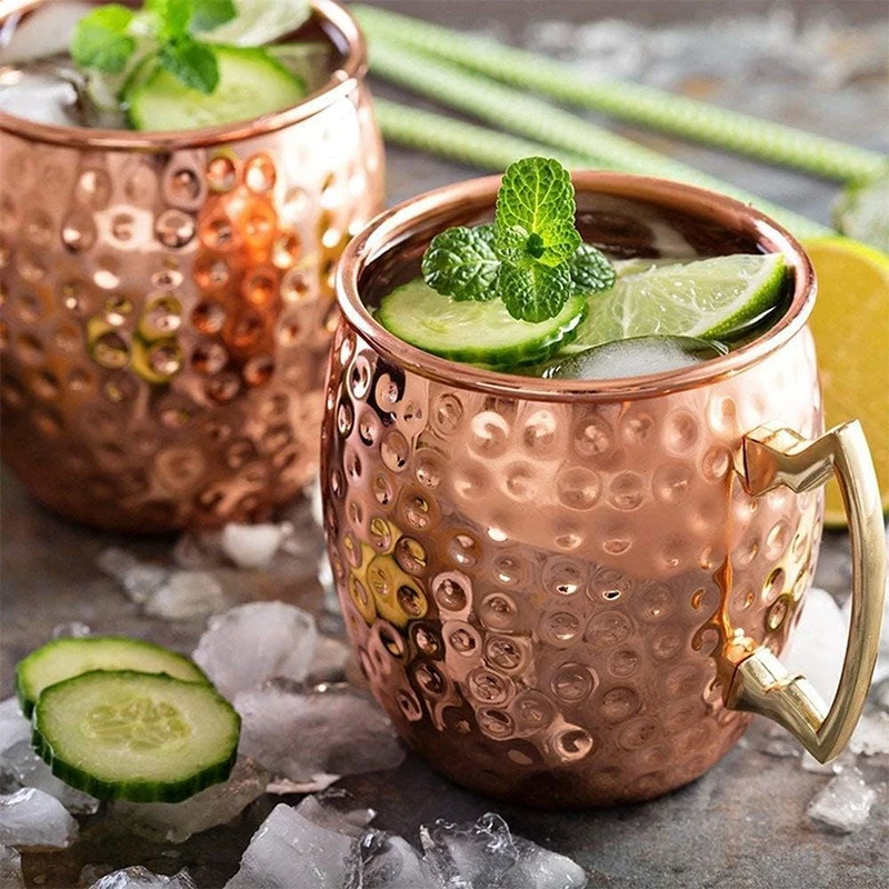 Moscow Mule медные кружки Чистые Твердые чашки 18 унций чашка с молотком подкладка из нержавеющей стали чистая медь Золотая латунная ручка