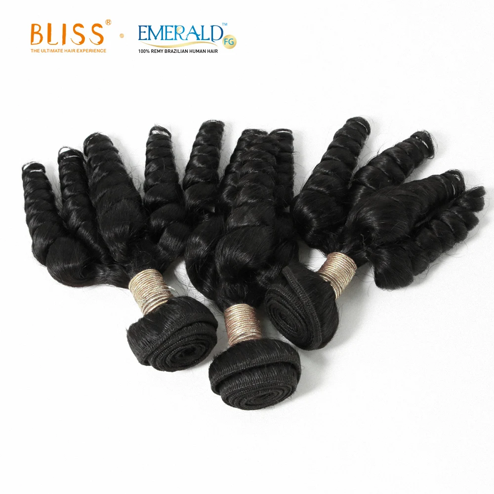 Bliss Emerald 3+1Movad0 Funmi Bouncy Hair 100% Brazilian Human Hair Bundles 3 Bundles with Closure