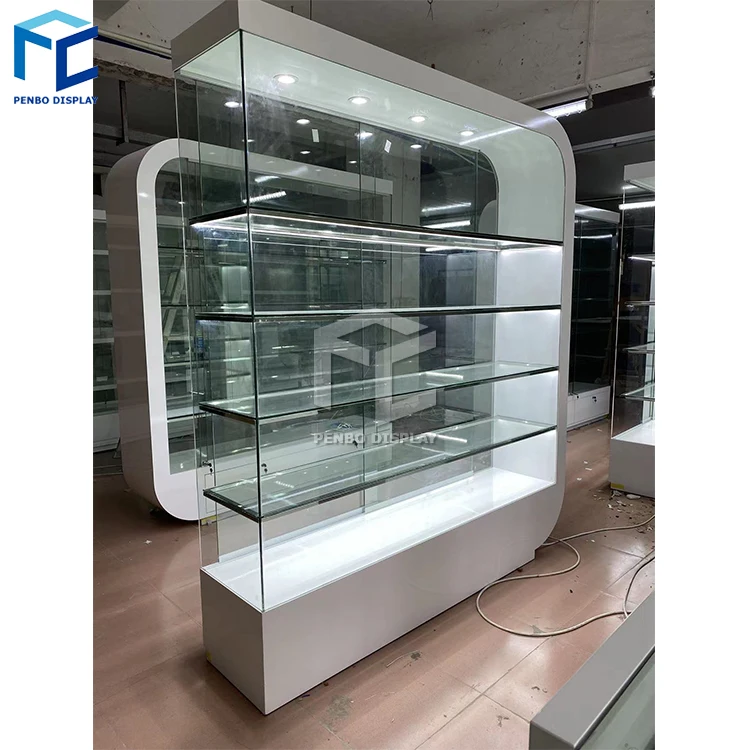 Retail Tempered Glass Display Cabinet Wall Unit Display Showcase With LED Light Smoke Shop Display Showcase
