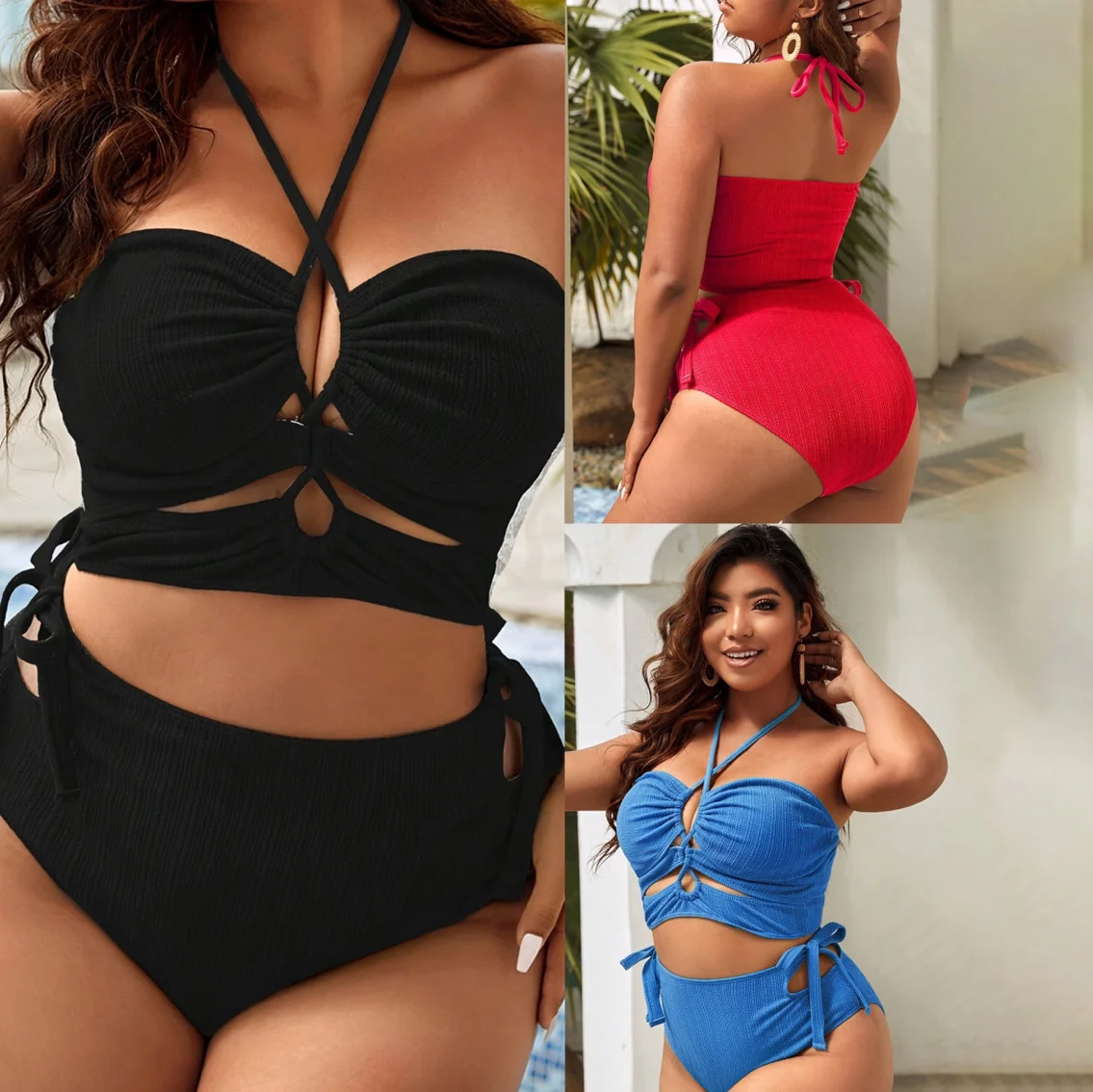 High Waist 2 Pieces Sexy Plus Size Swimwear Set Large Bikini For Fat Women