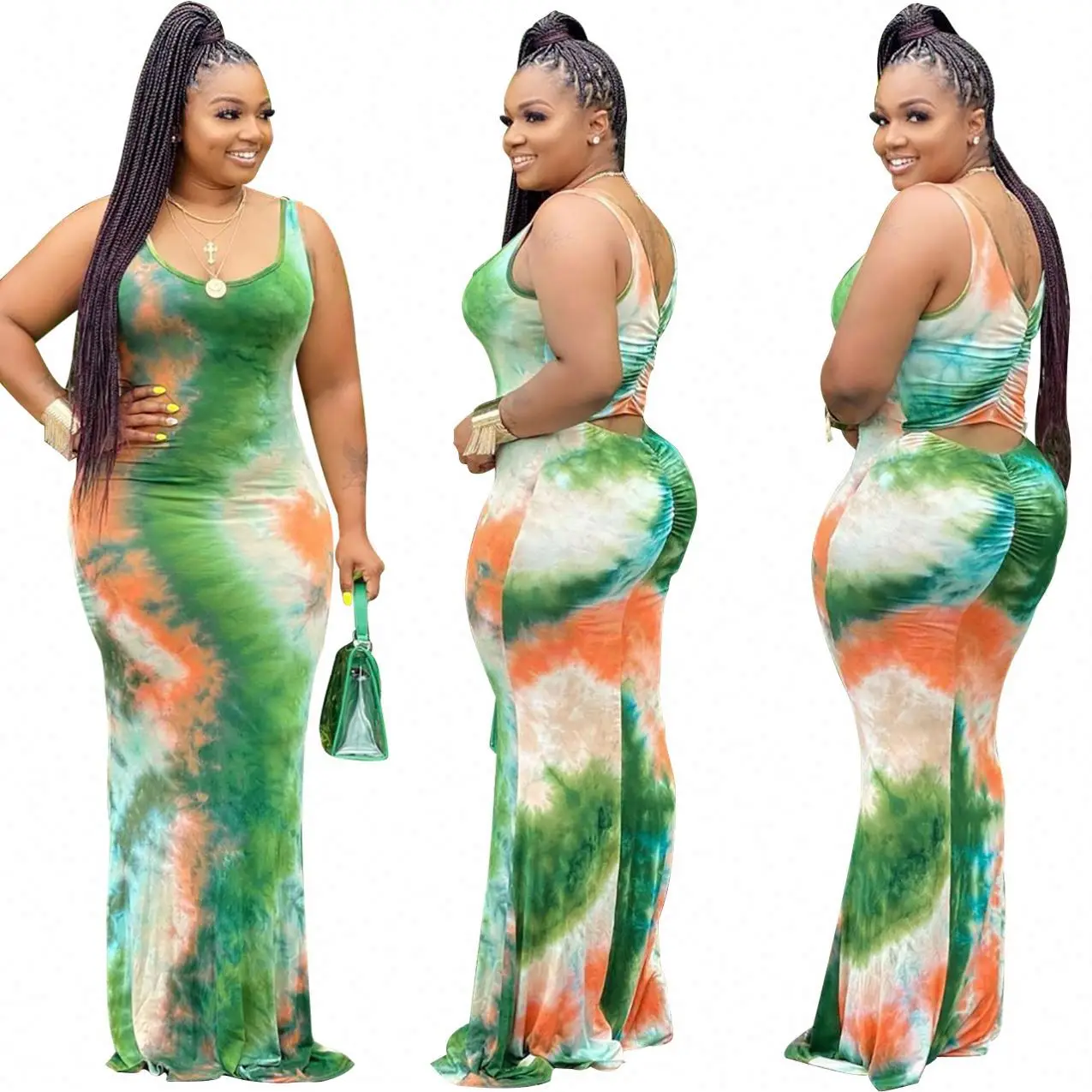 Wholesale Summer Floral Print Plus Size Bodycon Tie Dye Maxi Dress Women