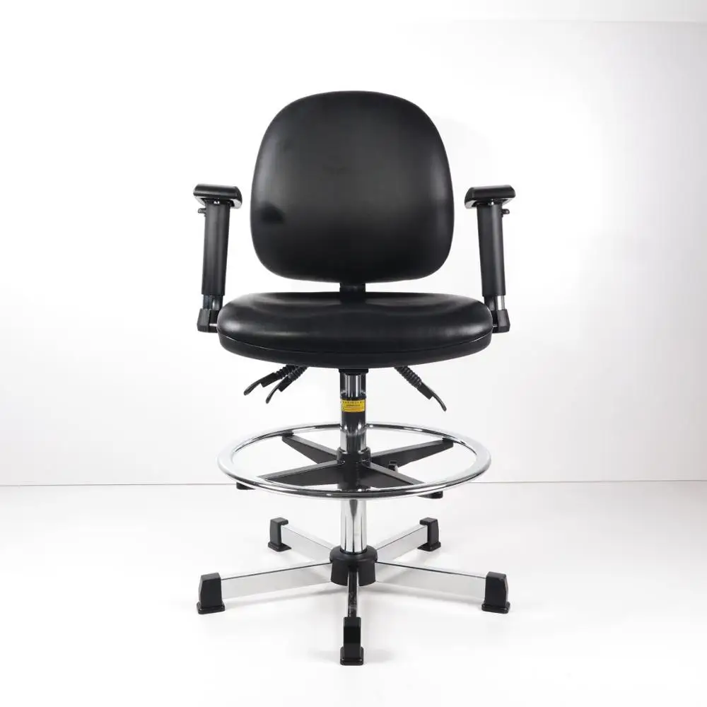 PU Leather Arm Rest ESD Chair With Plastic Cover On Seat And Back