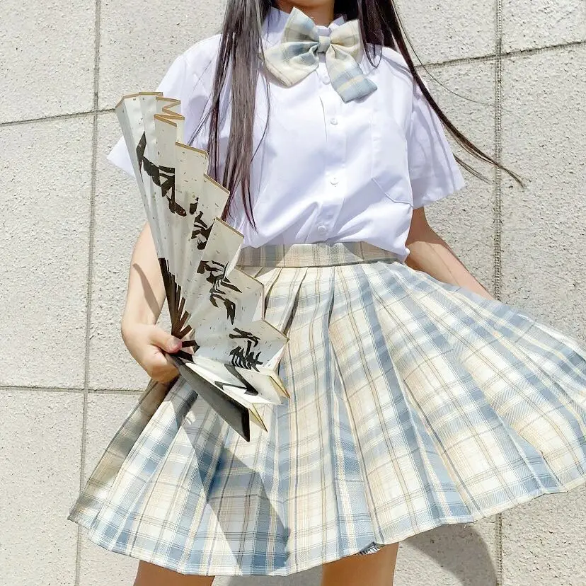 School Girl Uniform Pleated Skirts Japanese School Uniform High Waist A-Line Plaid Skirt Sexy JK Uniforms for Woman