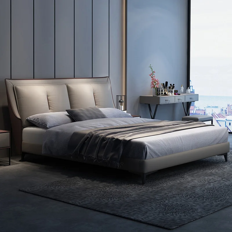 Furniture Italian Beds Master Bedroom Simple Soft Light Luxury Double Italian Modern Leather Beds double king size bed