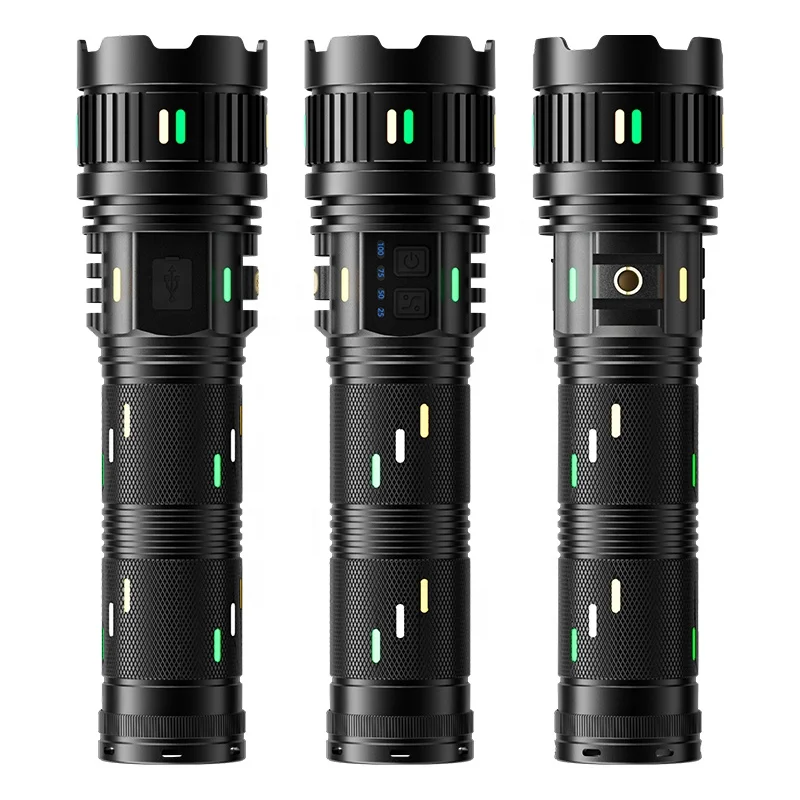 Fluorescent strip flashlight, white laser bead chip, high lumen tactical portable zoom high-power flashlight, outdoor camping