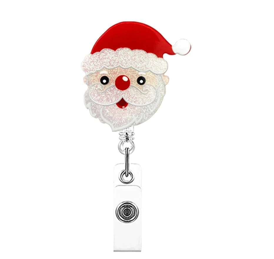 Christmas Acrylic Glitter Retractable Nurse Badge Reel Clip Badge Holder Students Doctor ID Card Holder Christmas Decor Gifts