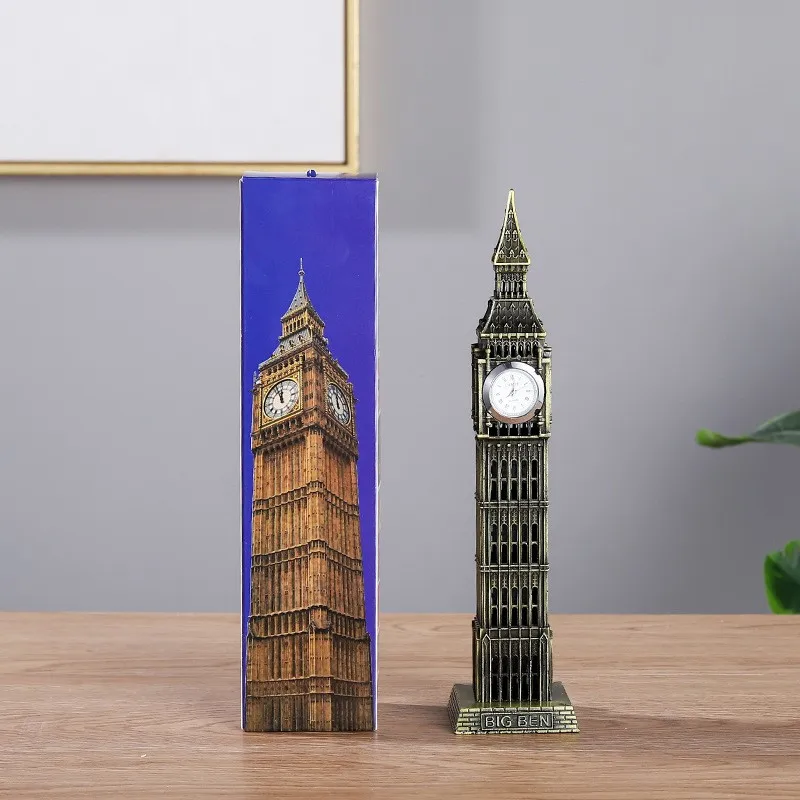 Vintage bronze Big Ben clock tower decoration in the living room wine cabinet porch table decoration landmark building model dec