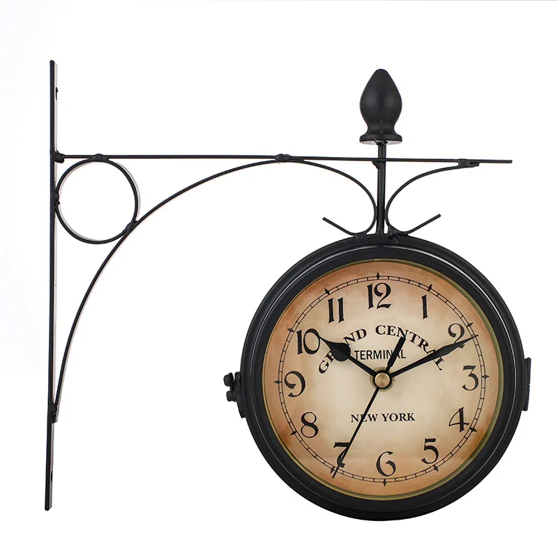 Wall clock, European style clock, iron art wall clock, retro decoration, double-sided hanging clock