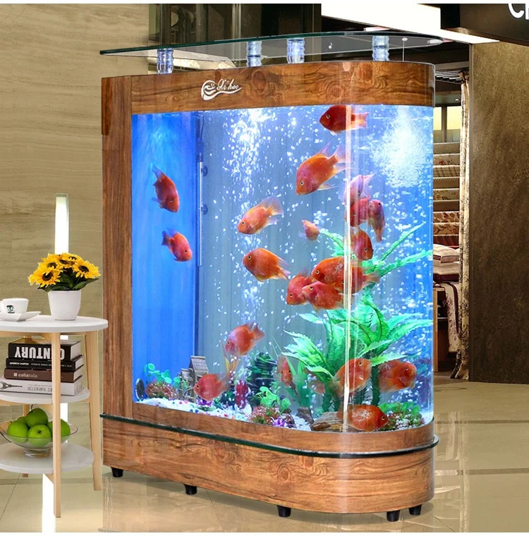 Large screen ecological goldfish bowl aquarium Super white glass hot bent tank bullet fish tank