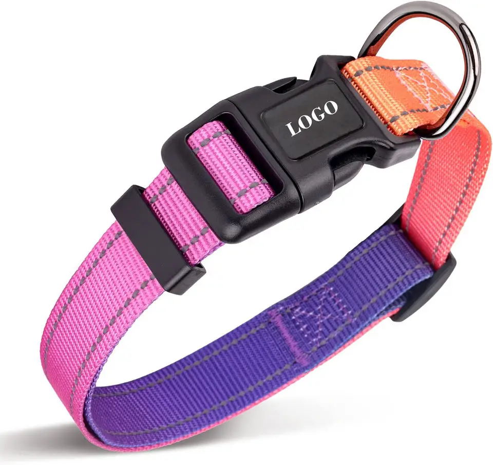 Custom Nylon Adjustable Dog Collar Personalized Gradient Small Medium Large Dog Reflective Pet Collar
