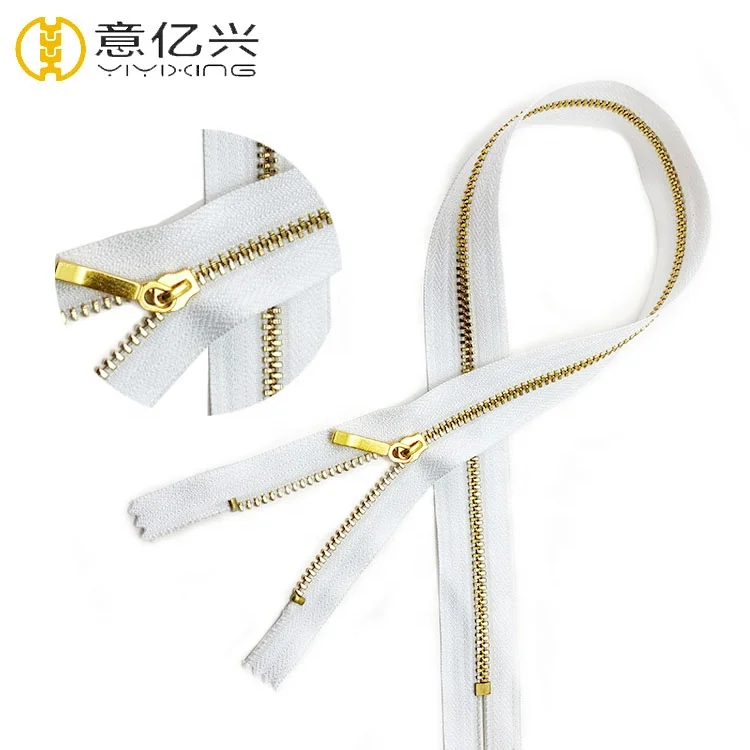 Women Purse Gold Plating Teeth Beige Metal Zipper