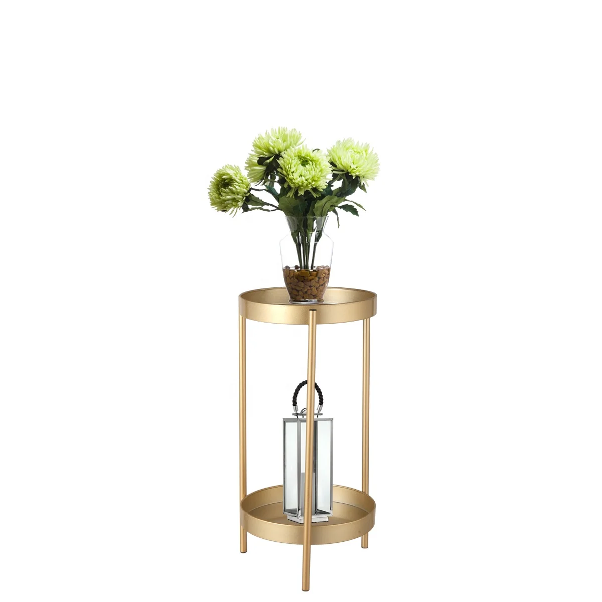US warehouse Modern Folding Metal 2-Tier Plant Stand with 2 Round Trays for Indoor Outdoor