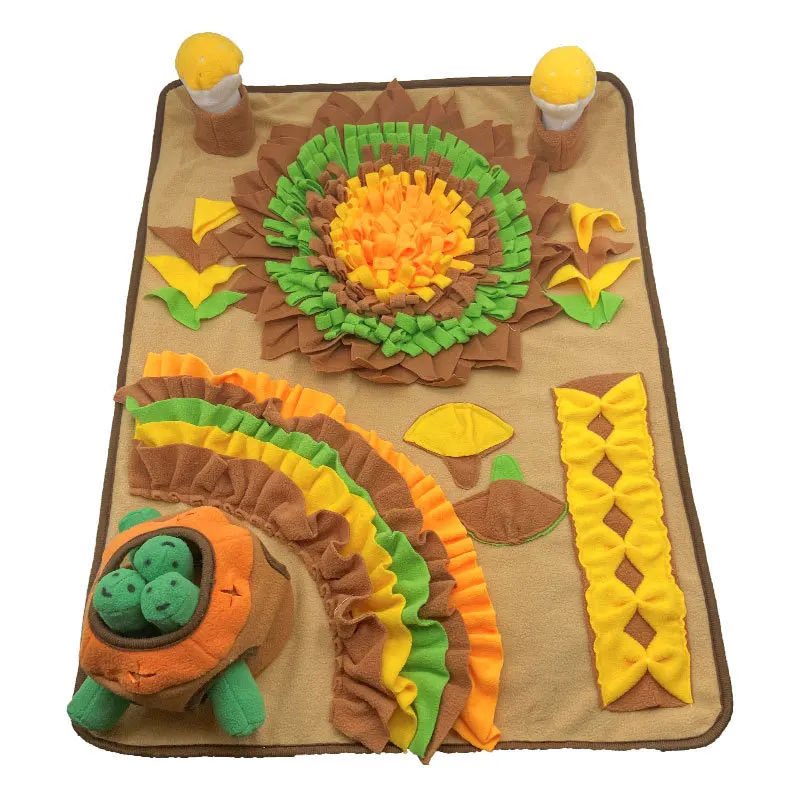 Pet Snuffle Mat Hedgehog Puzzle Toy Large Mat with Squeaky Mushrooms Portable Indoor Dog Mat for Foraging Skills & Stress Relief