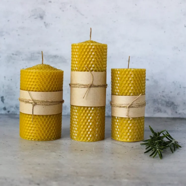 Candle Supplier Environment Eco-Friendly Hand Rolled  Beeswax Pillar Candles