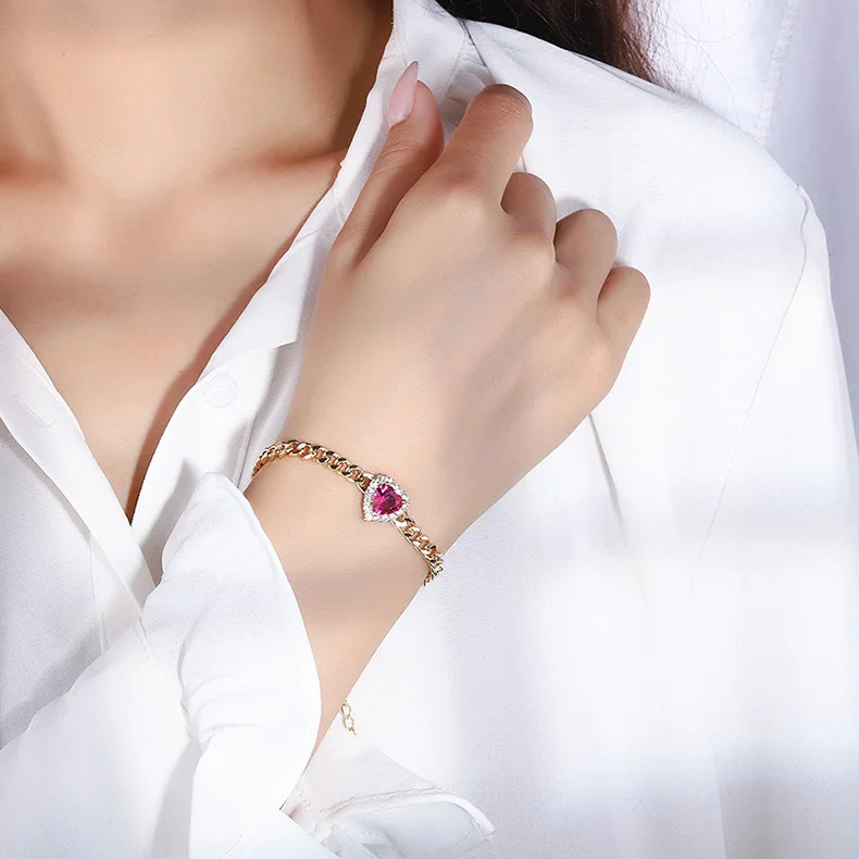 Natuna Hip Hop Jewelry Cuban Bracelet Brass Gold Plated  Heart Zircon Bracelet Luxury Bracelet For Party And Club