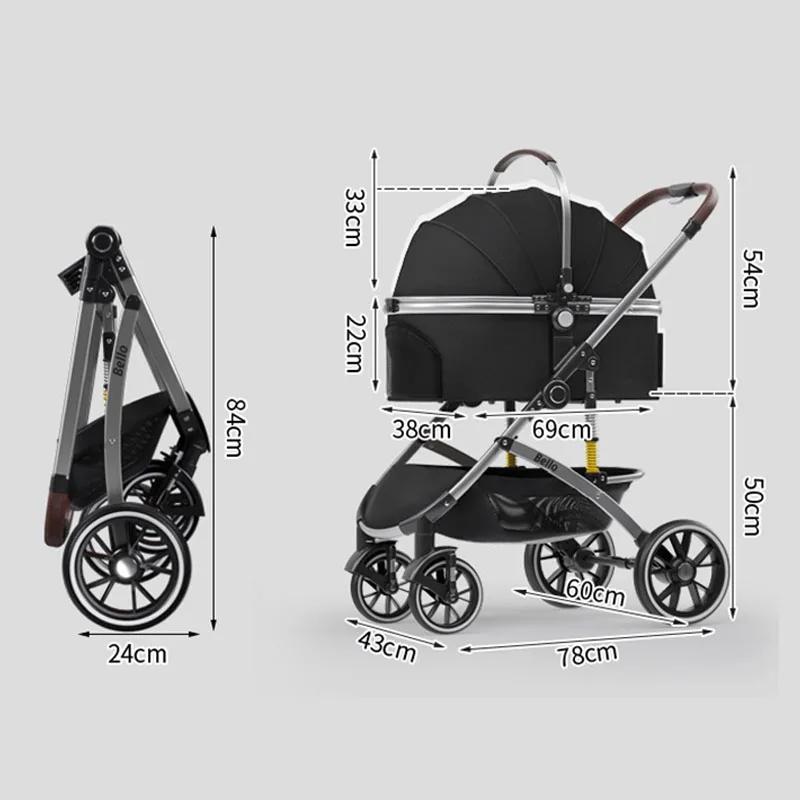 Hot-selling Luxury Quality Aluminum Alloy Detachable Large Pet Stroller 4 Wheels Dog Cat Stroller