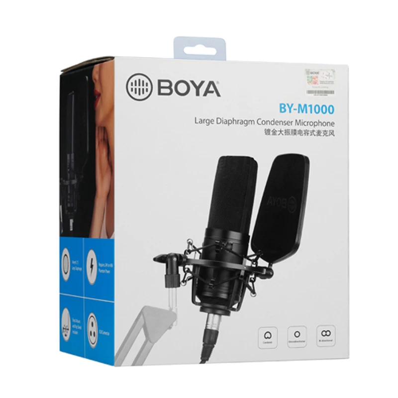BOYA BY-M1000 большой диафрагмой конденсер микрофон профессиональный пение Студийный для потокового воспроизведения музыки