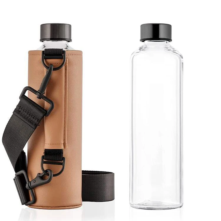 Promotion classic sports style 25oz 32oz 64 oz beverage unbreakable crystal glass custom logo drinking water bottles with sleeve