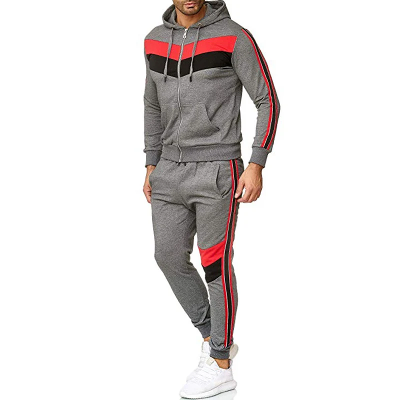 
Wholesale Custom Design Fashion Patchwork Mens Tracksuits Autumn Fleece Hoodies Sets Sweatshirts add Pants Gym Wear Jogging Suit 