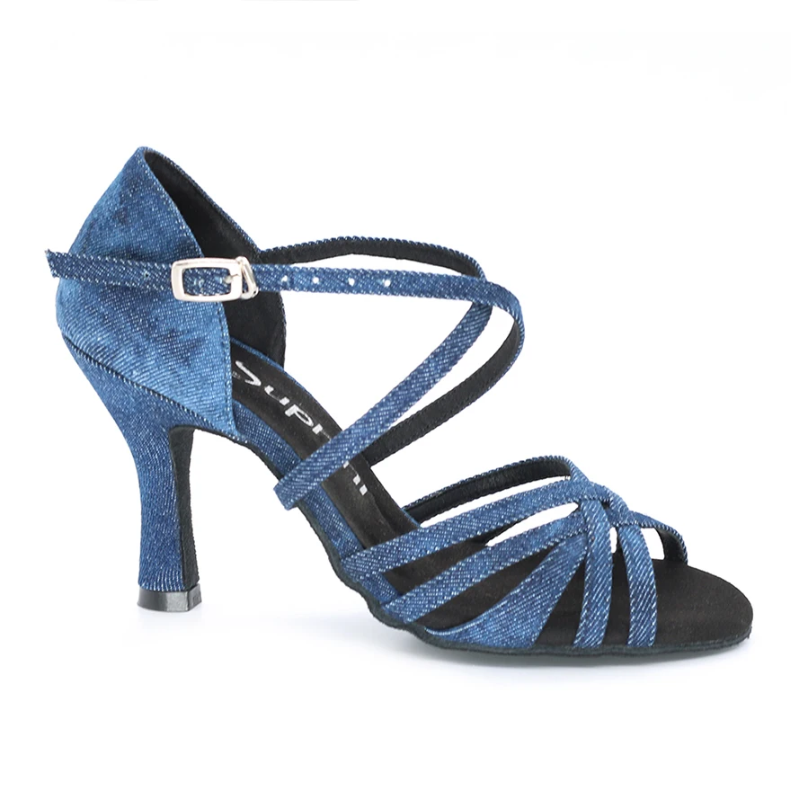 Джинсовые туфли Suphini для латиноамериканских танцев, классический ремень, Бачата, Каблук 8,5 см