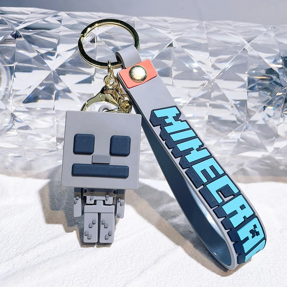 Hot 3D Cartoon Game Block world  three-dimensional soft rubber key Rubber cute Creative Cartoon