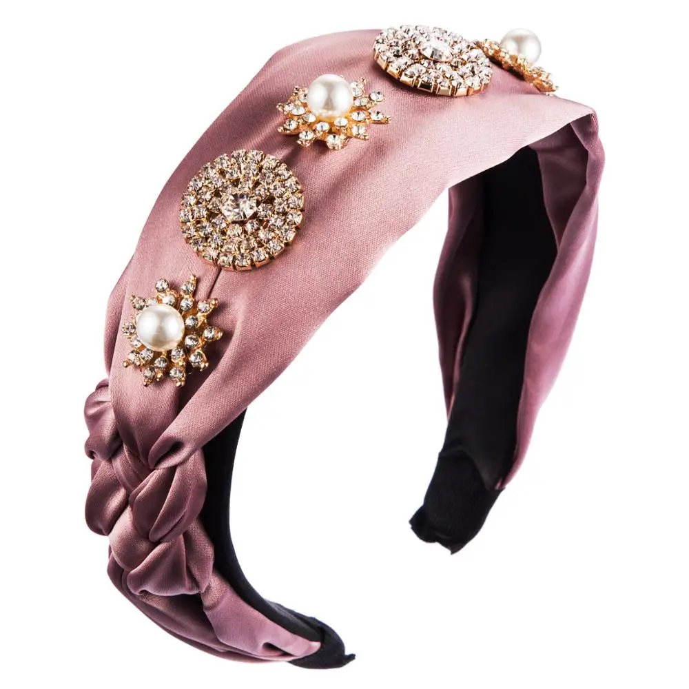 
Dvacaman Custom Hair Accessories Pearl Crystal Cloth Fabric Cross-knit Weave High-end Hair Bands Headband for Women Party 