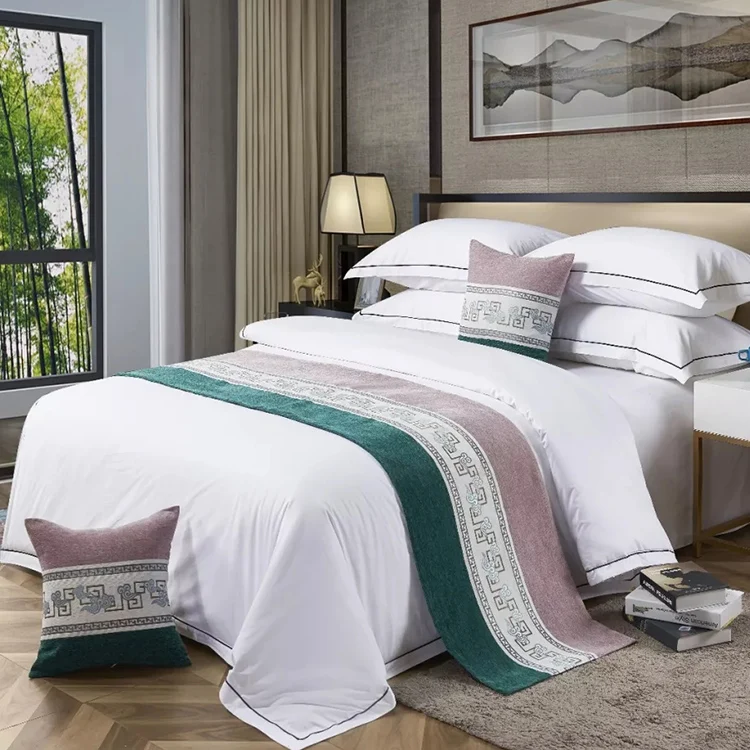 Factory  Hotel Bed Linen 100%  Cotton Bed Sheet Bedding Set with Duvet Cover bed runner