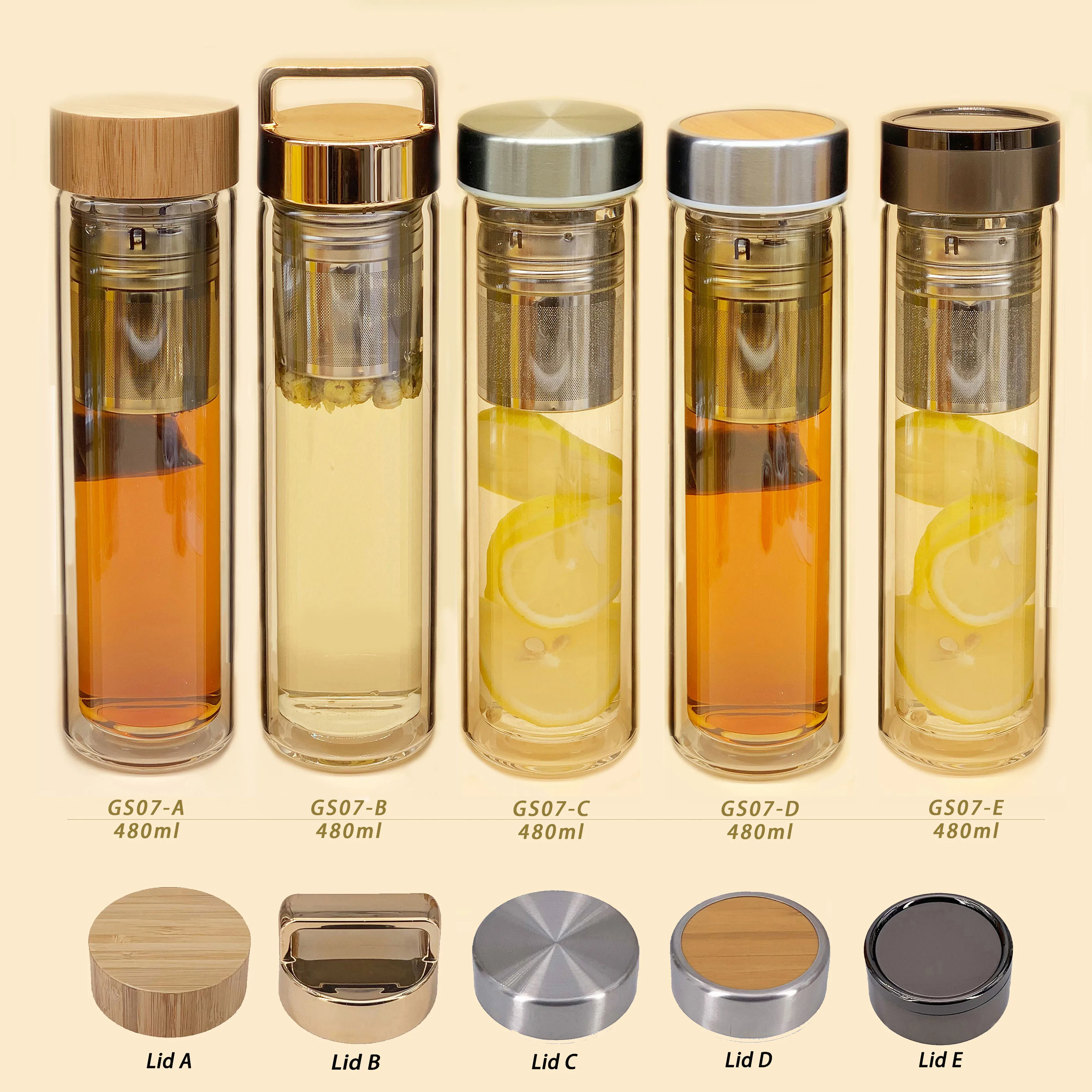 No Minimum Stock BPA free shiny handle lid double wall borosilicate glass tea infuser water bottle with tea infuser