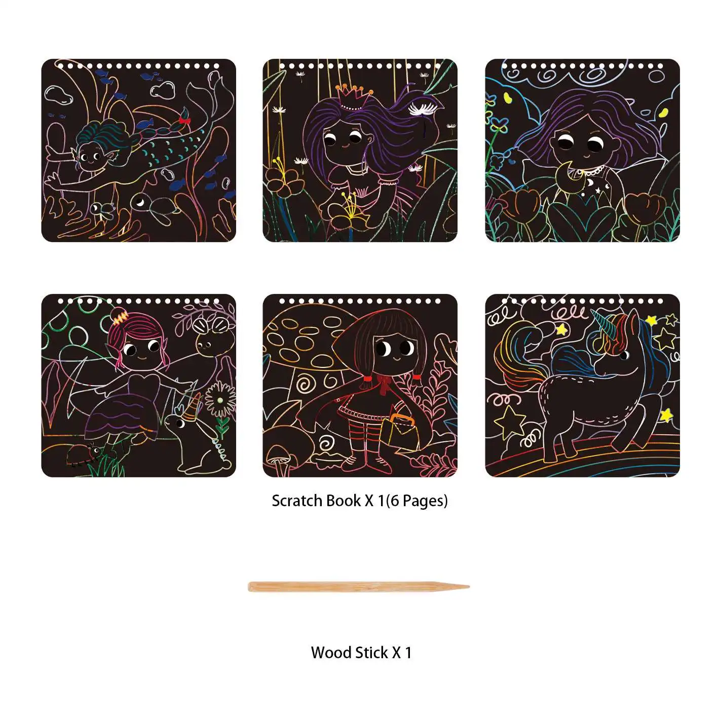 RTS Scratch-Fairy Tales Art Notes Set With Wooden Stylus Rainbow Mini Notes Scratch Magic Notes