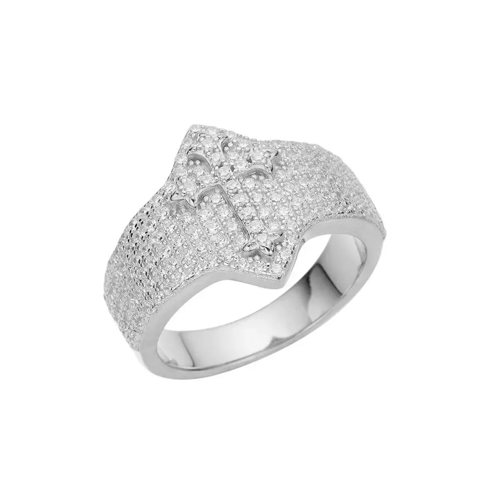 Top Quality Hot Selling Geometry 925S Two Tone 14K Yellow Gold Platinum Plating Zircon Stone CZ Cross Rings