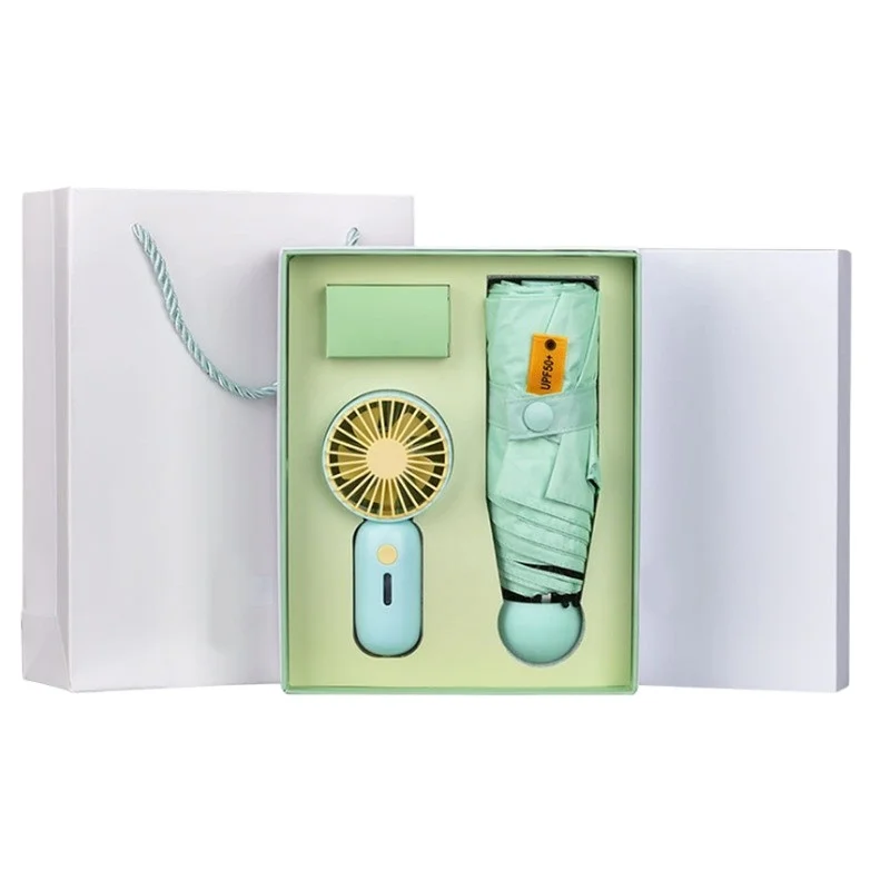 Special hot summer wedding souvenirs promo mini fan umbrella house hold watch gift set