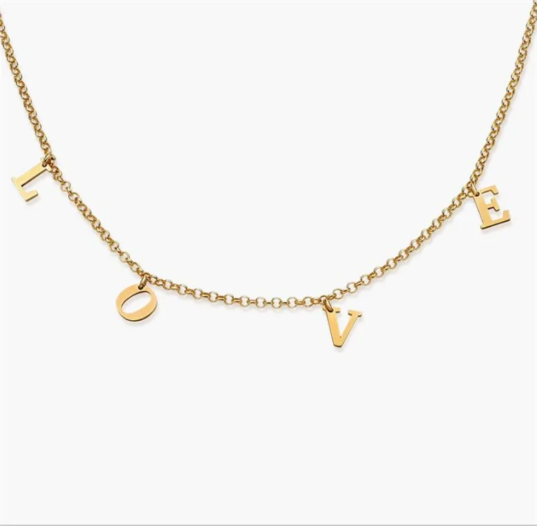 Dainty love word choker necklace 18k gold plated stainless steel women jewelry personalized custom spaced name letter necklace